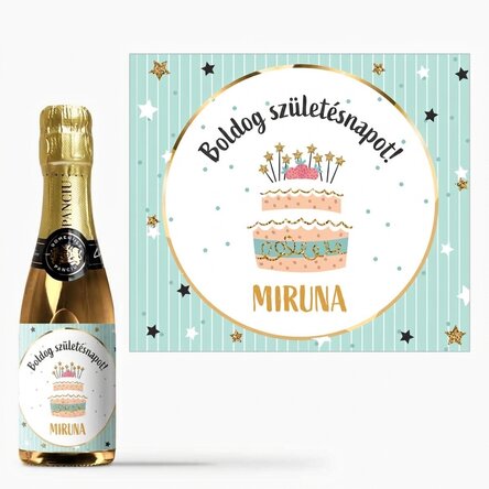 Személyre szabott mini pezsgősüveg születésnapokra – Boldog születésnapot!