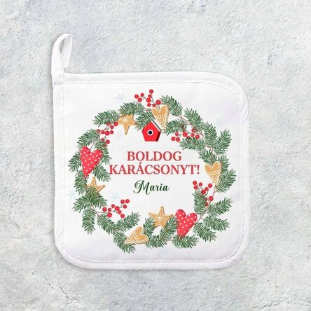 Személyre szabott, névvel ellátott forró edényfogó - Boldog karácsonyt!