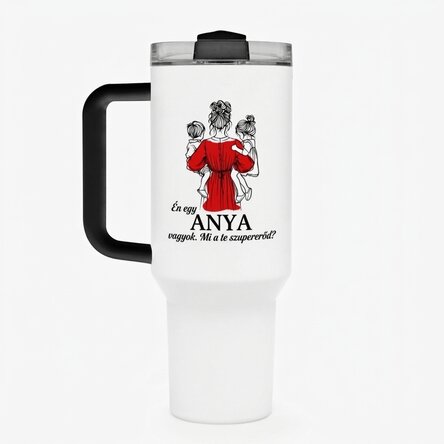 Thermos bögre fogantyúval és szívószállal, személyre szabott üzenettel - Anya