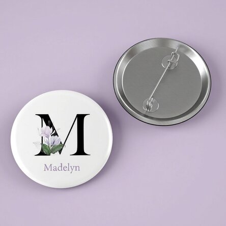 Personalised badge with name and initial - Floral