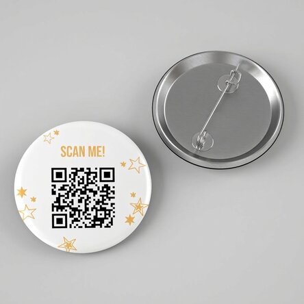 Personalised badge with text and QR code