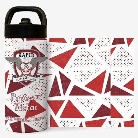 FC Rapid thermos with handle and customised straw with text - Triangle Pattern