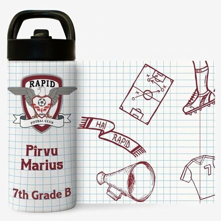 FC Rapid thermos with handle and customised straw with text - Doodle