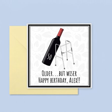 Personalised square card with text - Older but wiser