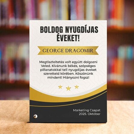 Személyre szabott asztali képkeret szöveggel - Nyugdíjazás