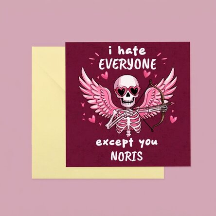Personalised square card with text - Hate everyone