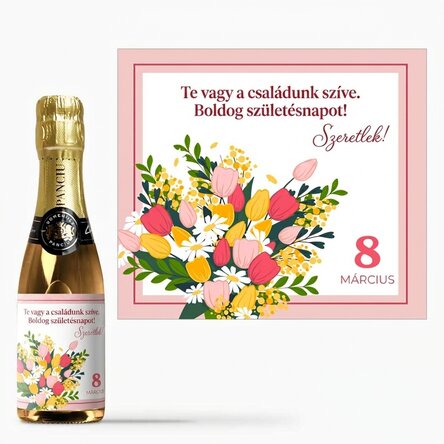 Mini palack pezsgő, személyre szabott szöveggel - Virágok