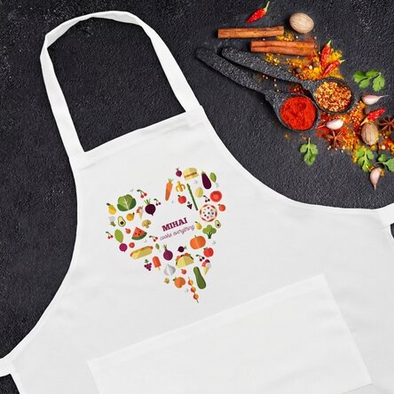 Customised apron with text - heart food model