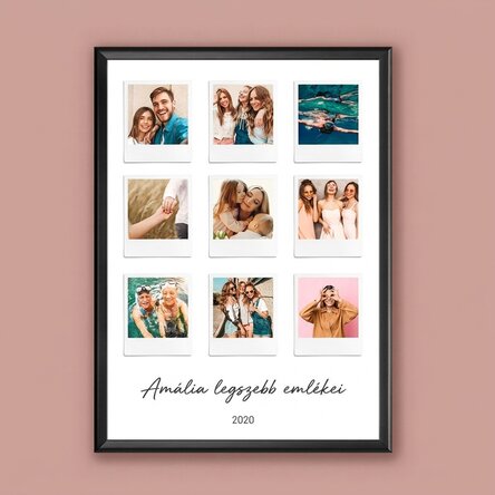 Személyre szabott vászon textel és 9 Polaroid stílusú fotóval - A legszebb pillanatok
