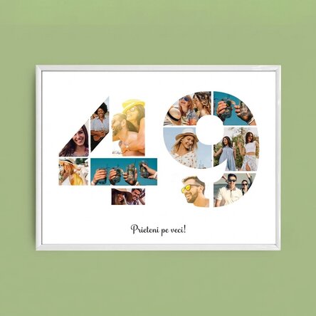 Personalised landscape canvas with 12 photos, model number 49, and text message