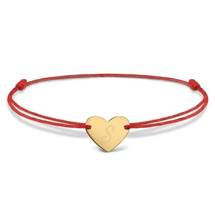 Personalised cord bracelet - heart 12x10 mm - 14K gold - initial model