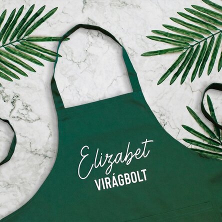 Személyre szabott kötény szöveggel - Virágbolt