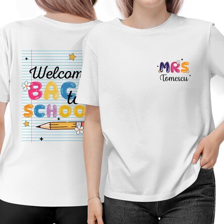 Tricou din bumbac personalizat față - verso - Back to school