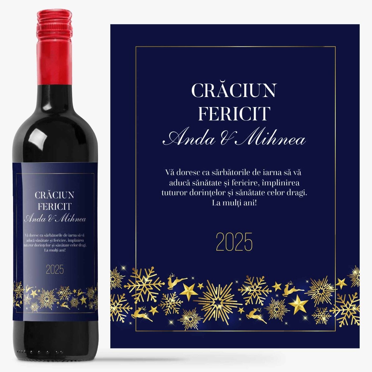 Vin personalizat cu text - Golden Snowflakes