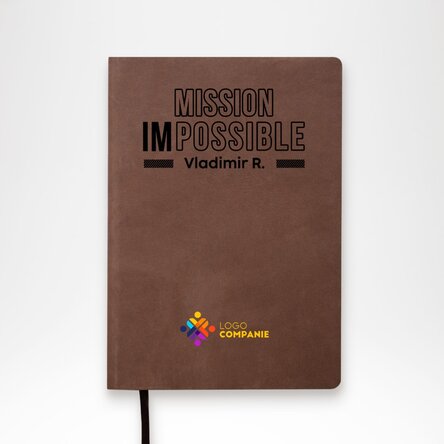 Agendă din piele personalizată color cu logo și nume - Mission possible
