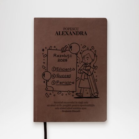 Agendă din piele personalizată cu citat motivațional - Rezoluțiile anului nou pentru ea