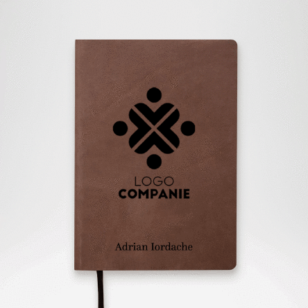 Agendă din piele personalizată cu nume și logo