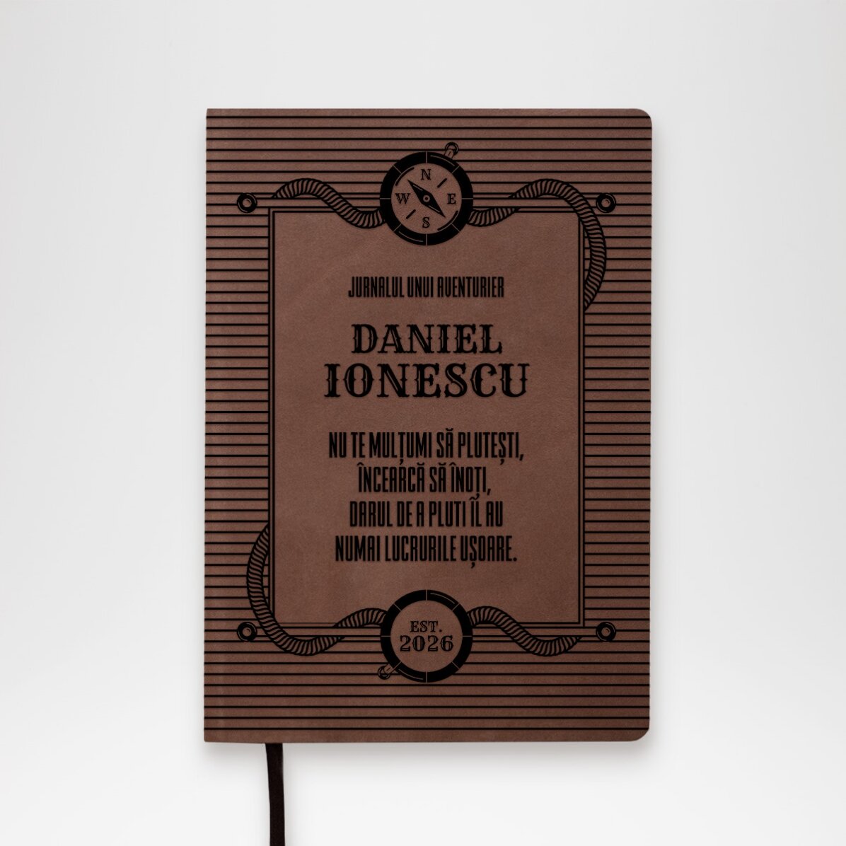 Agendă din piele personalizată cu nume și mesaj - Jurnalul unui aventurier