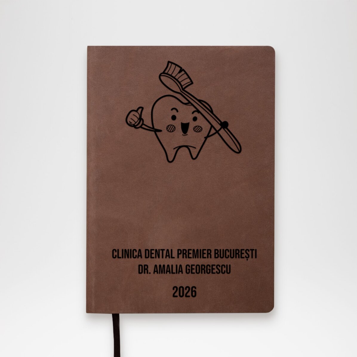 Agendă din piele personalizată cu text - Medic Stomatolog