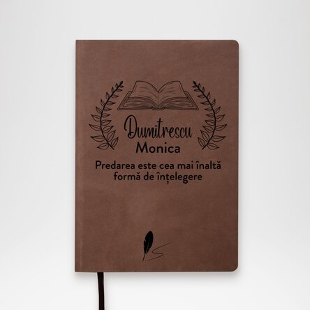 Agendă din piele personalizată cu text pentru profesori - Roadele educației