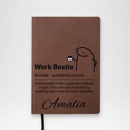 Agendă din piele personalizată cu text - Work Bestie