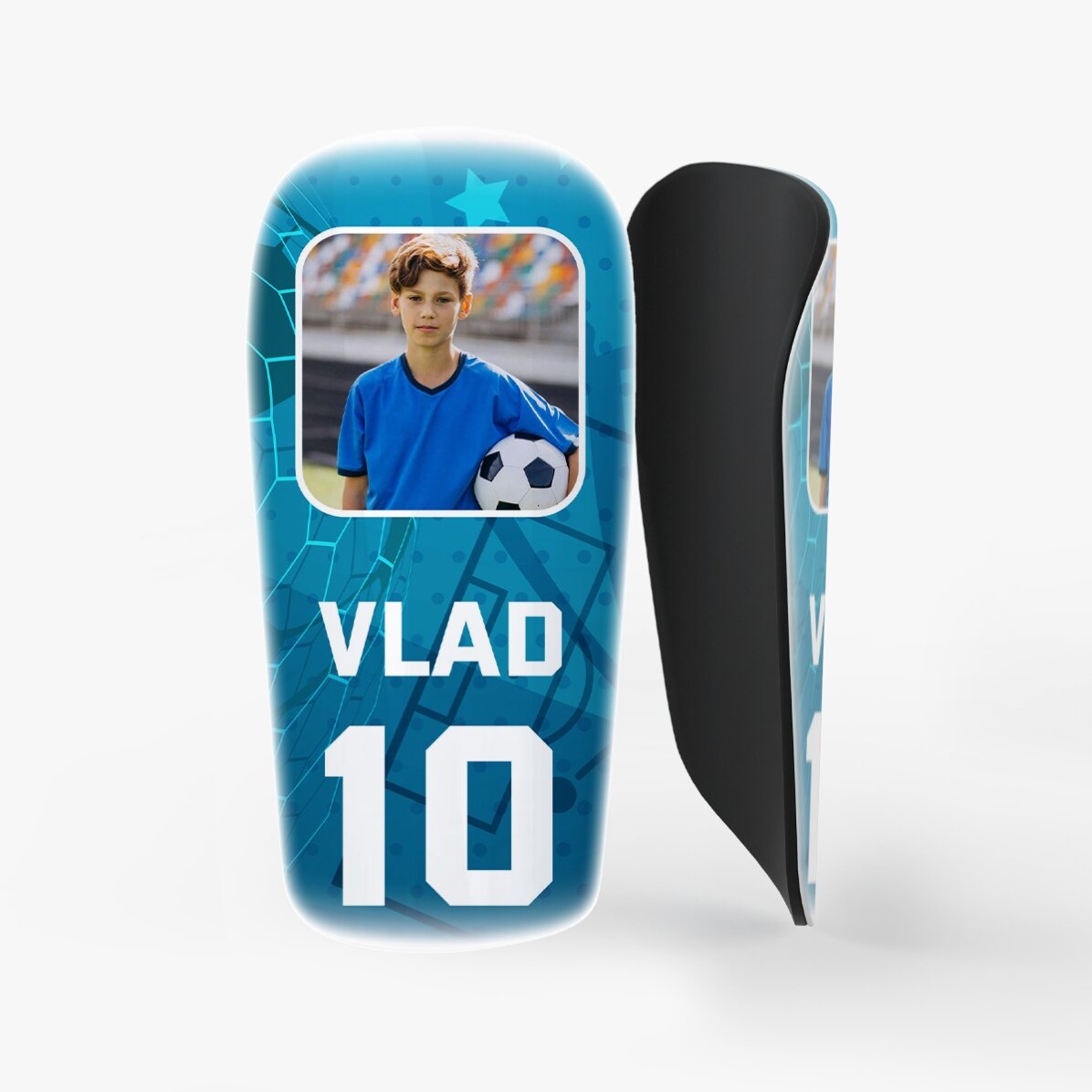 Apărători de fotbal personalizate cu o poză și text