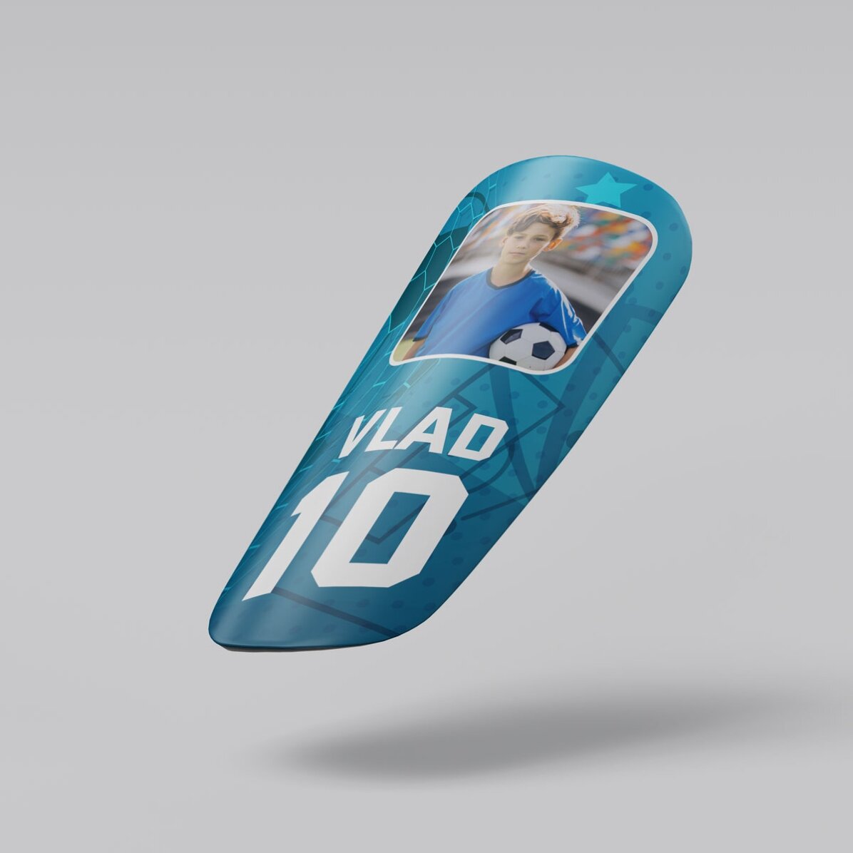 Apărători de fotbal personalizate cu o poză și text