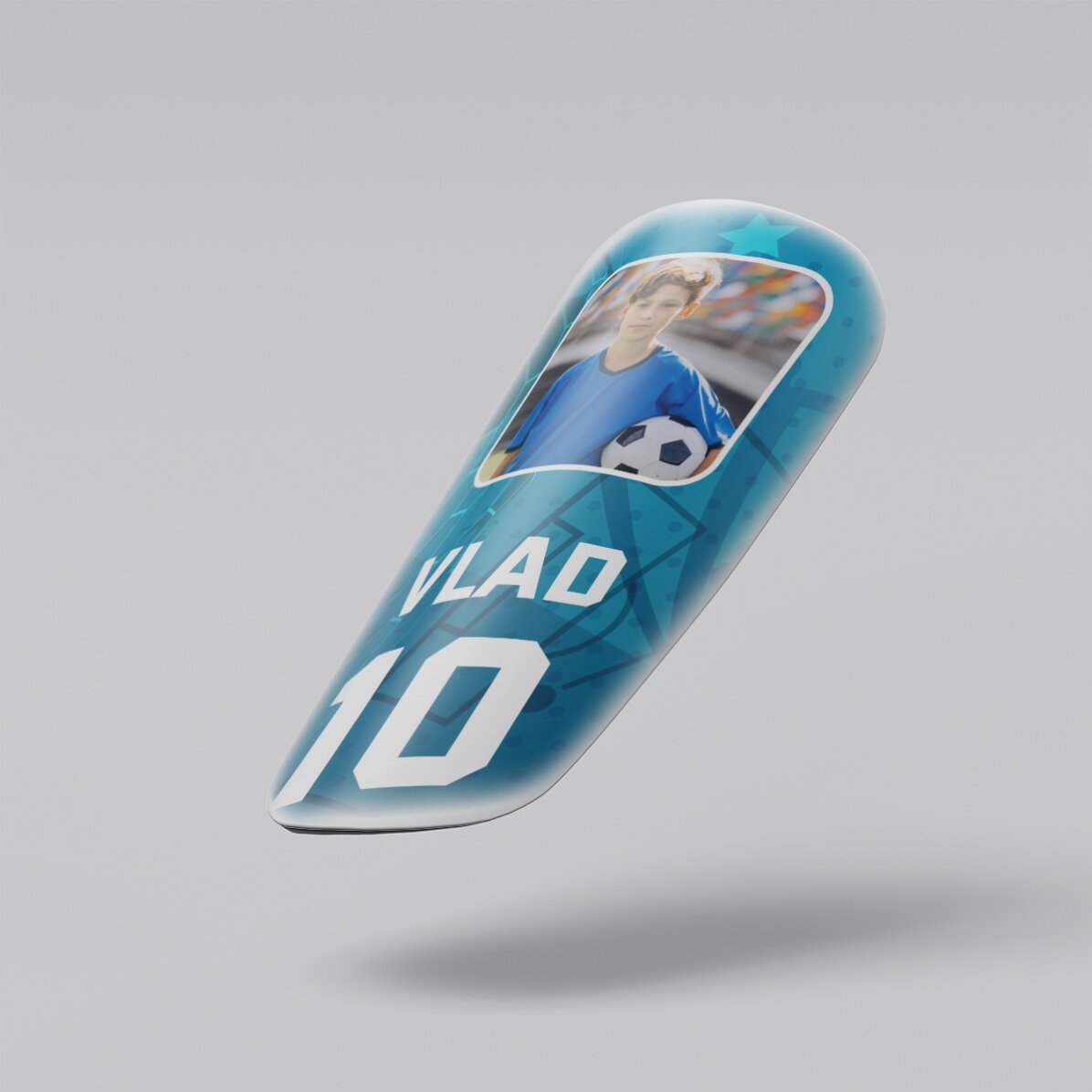 Apărători de fotbal personalizate cu o poză și text