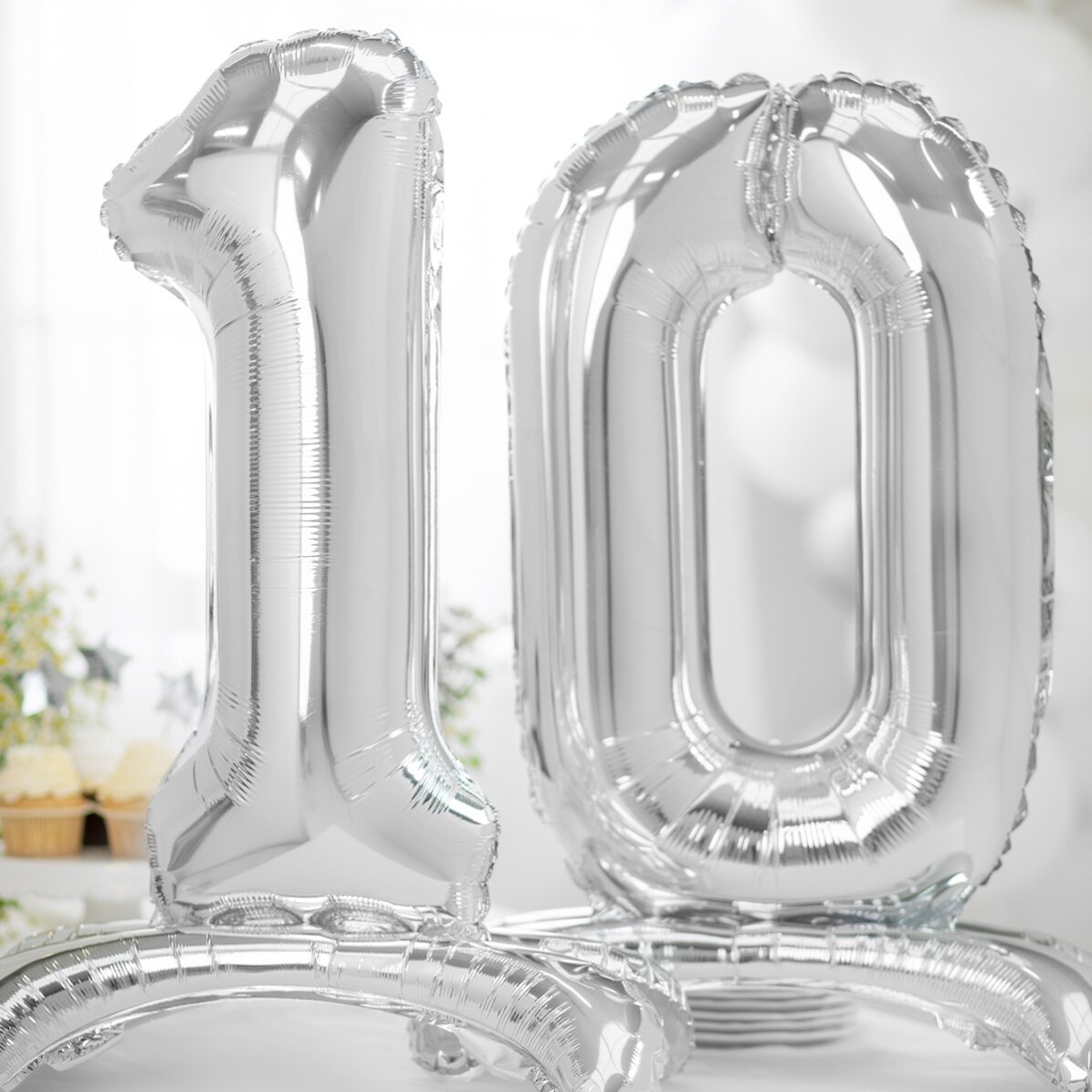 Baloane - Cifre argintii 70cm cu suport de sprijin