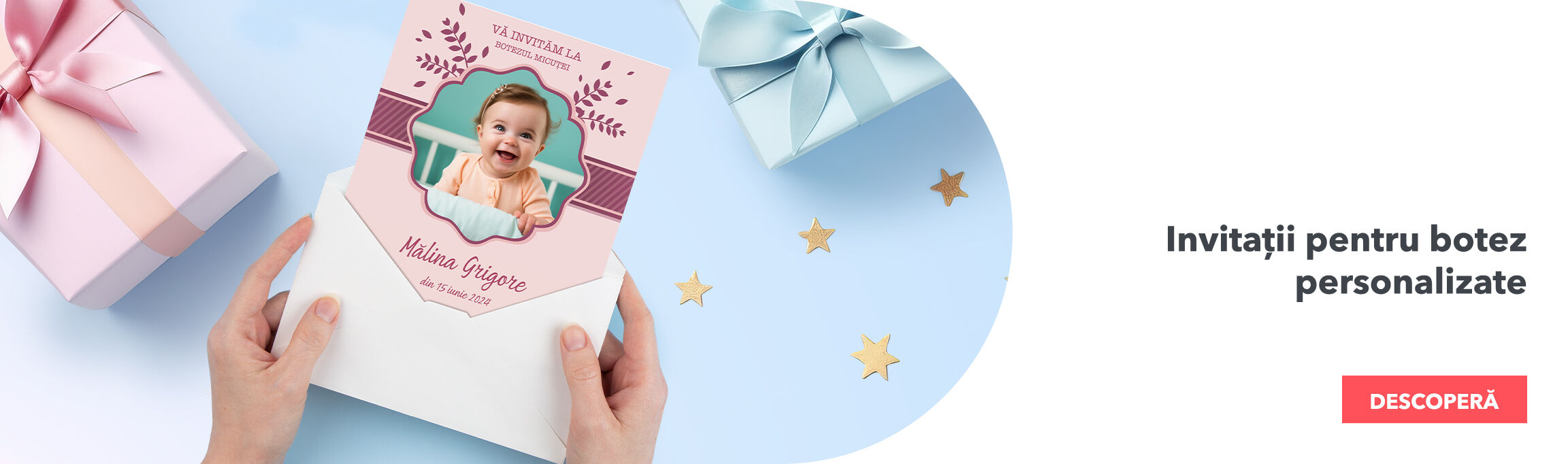 Invitații personalizate pentru botez