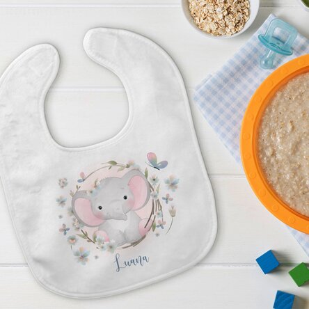 Bavețică bebe personalizată cu nume - Little elephant