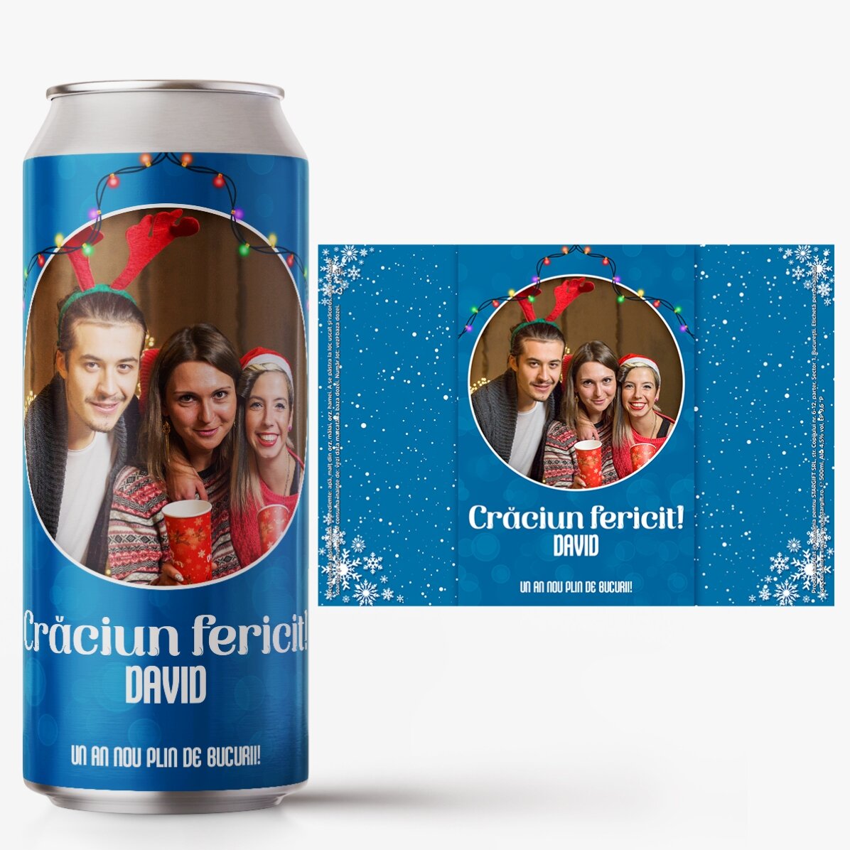 Bere la doză personalizată cu poză și text - Blue Christmas