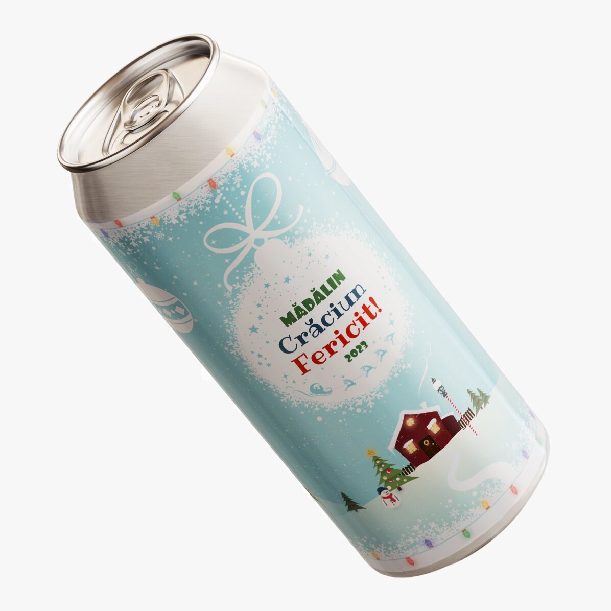 Bere la doză personalizată cu text - Peisaj de Crăciun