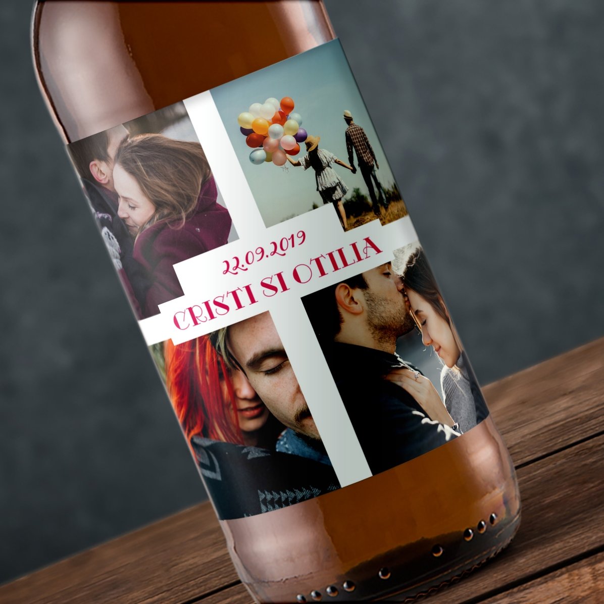 Bere personalizată cu 4 poze și text - Love