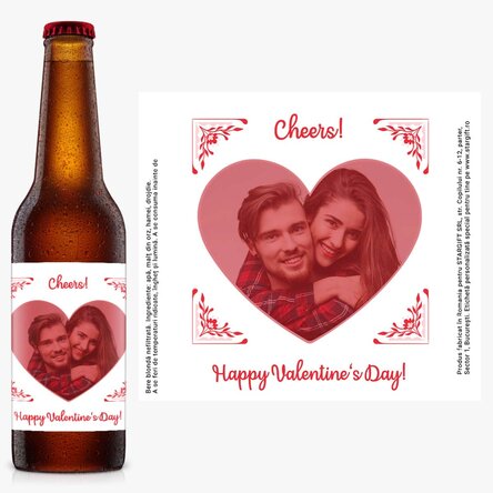 Bere personalizată cu o poză și mesaj - Happy Valentine