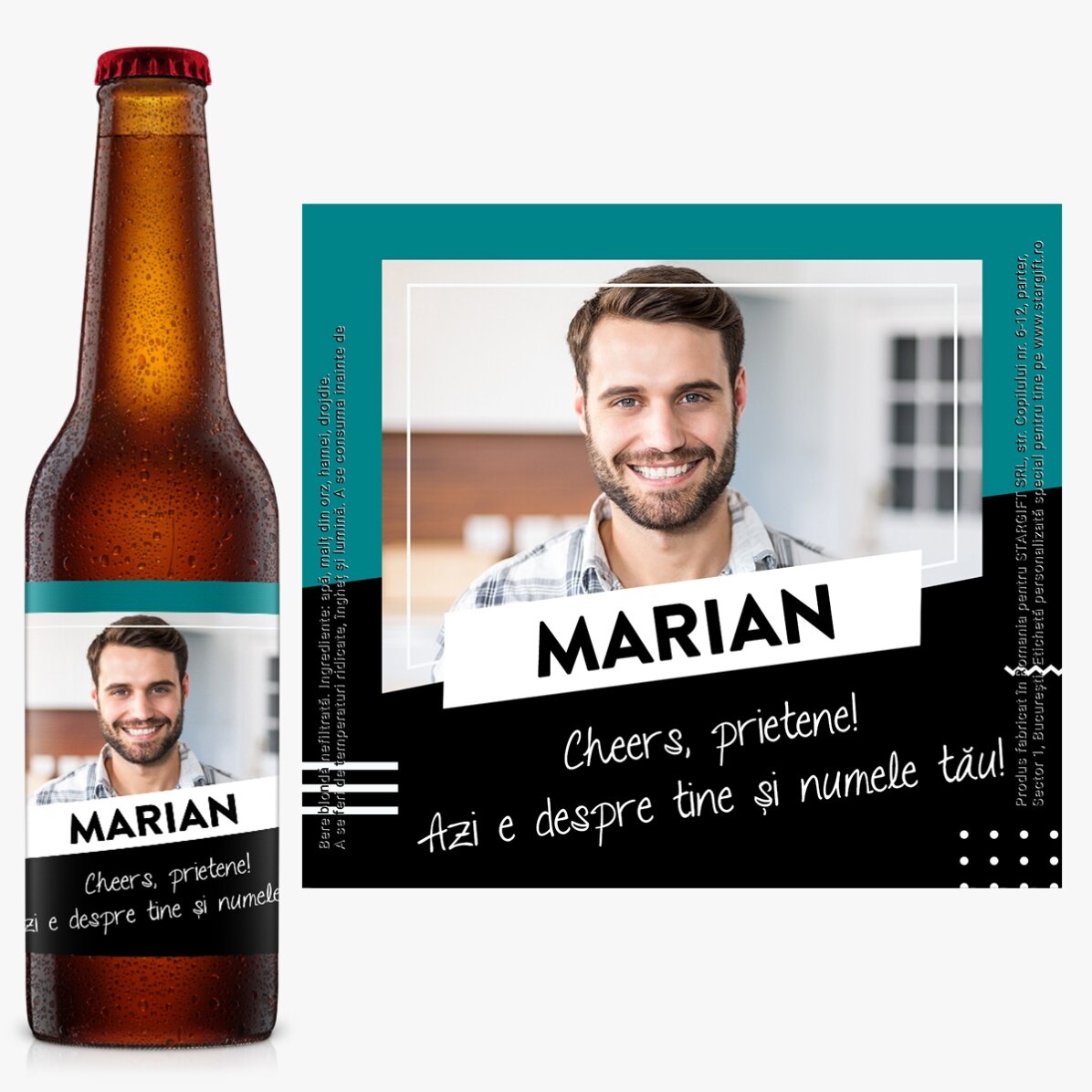 Bere personalizată cu o poză și text - Cheers