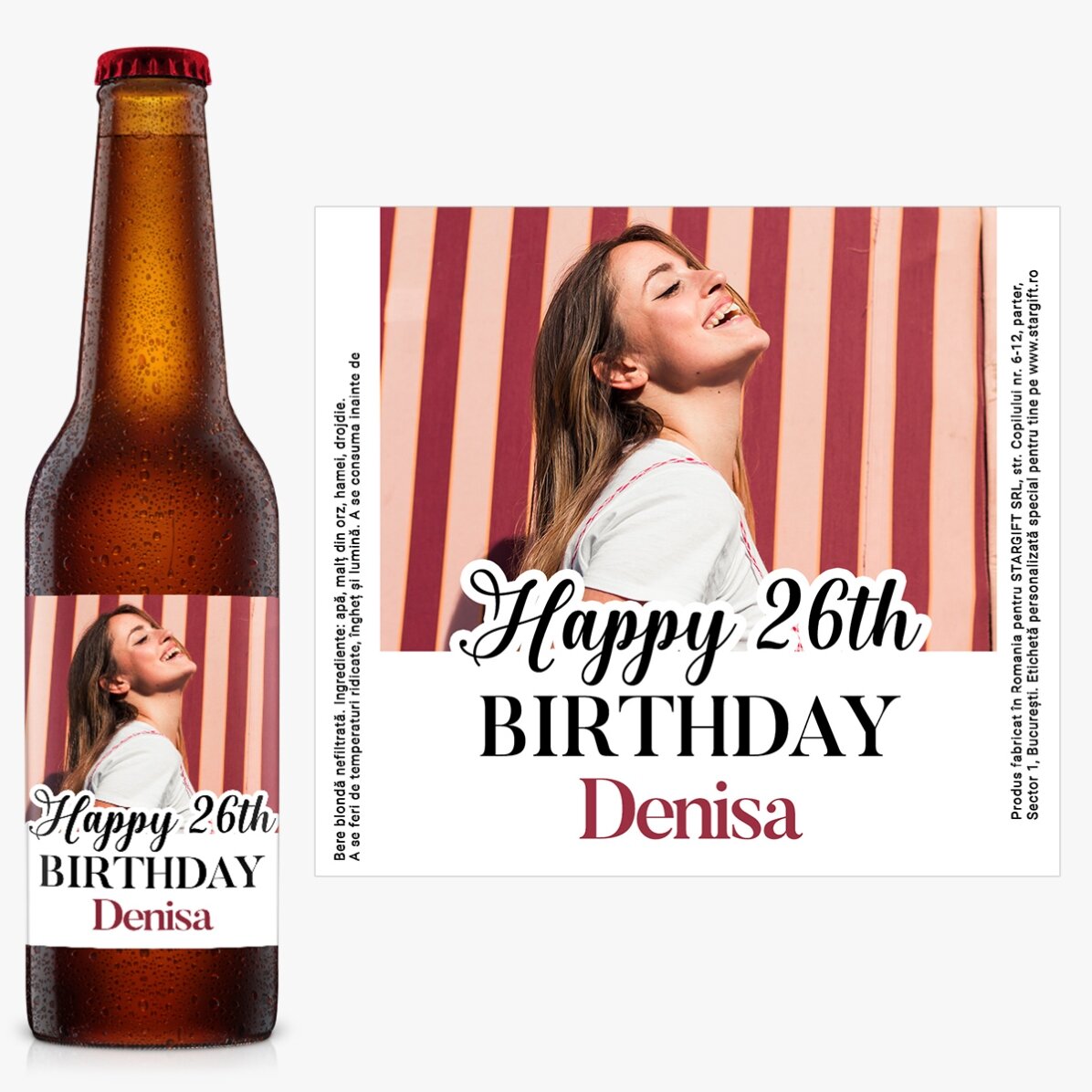 Bere personalizată cu poză și mesaj - Happy birthday