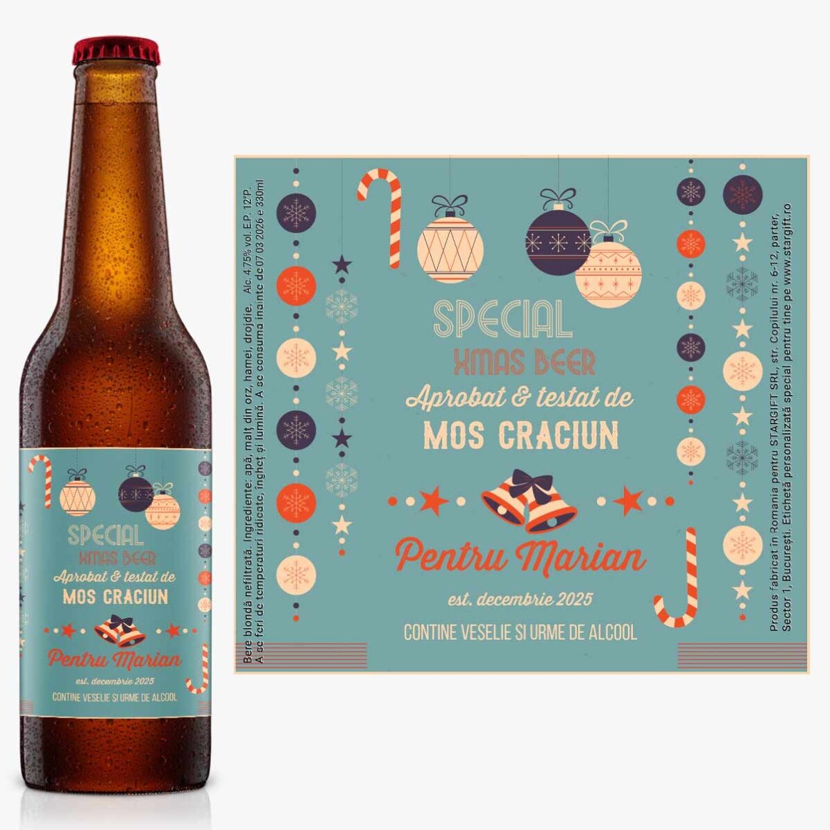 Bere personalizată cu text - Aprobată de Moș Crăciun