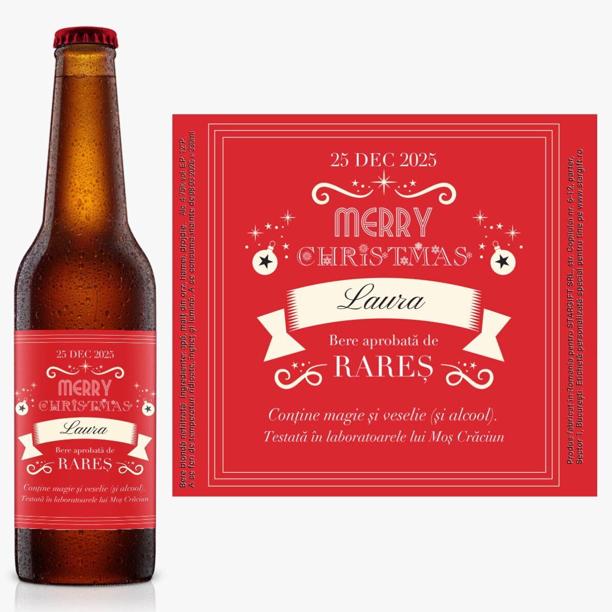 Bere personalizată cu text - Magia Crăciunului