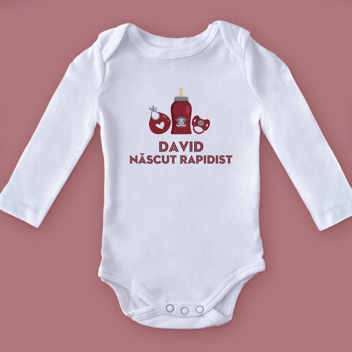 Body pentru copii FC Rapid personalizat cu mesaj - Născut rapidist