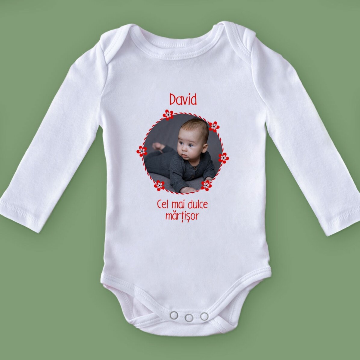 Body pentru copii personalizat cu o poză și text - Mărțișor