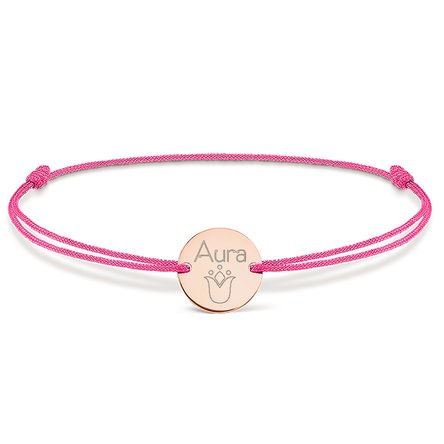 Brățară cu șnur personalizată - bănuț 14mm - argint 925 - model lalea