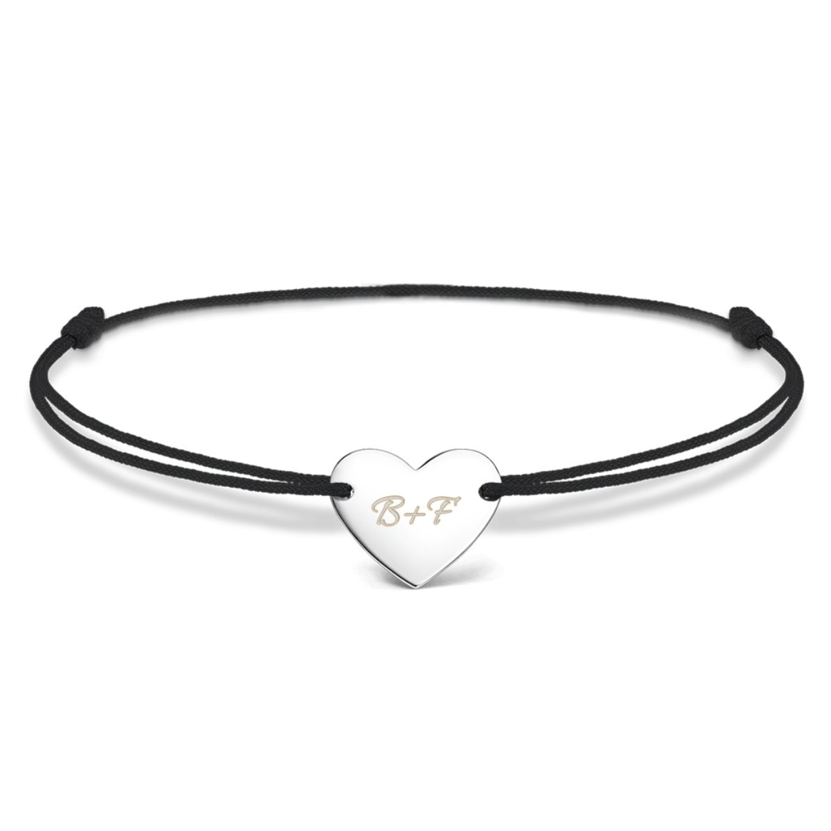 Brățară cu șnur personalizată - inimă 12x10 mm - argint 925 - Tu și eu model 2