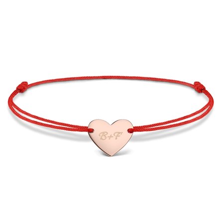 Brățară cu șnur personalizată - inimă 12x10 mm - argint 925 - Tu și eu model 2