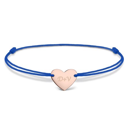 Brățară cu șnur personalizată - inimă 12x10 mm - argint 925 - Tu și eu model 3