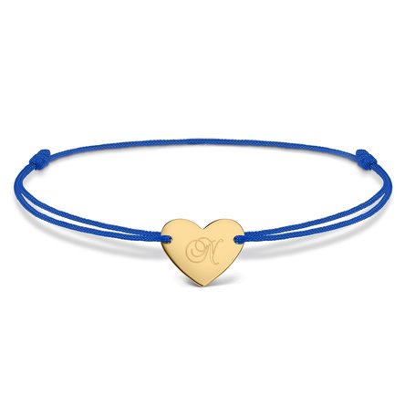 Brățară cu șnur personalizată - inimă 12x10 mm - aur 14K - model inițială 3