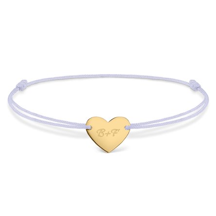 Brățară cu șnur personalizată - inimă 12x10 mm - aur 14K - Tu și eu model 2