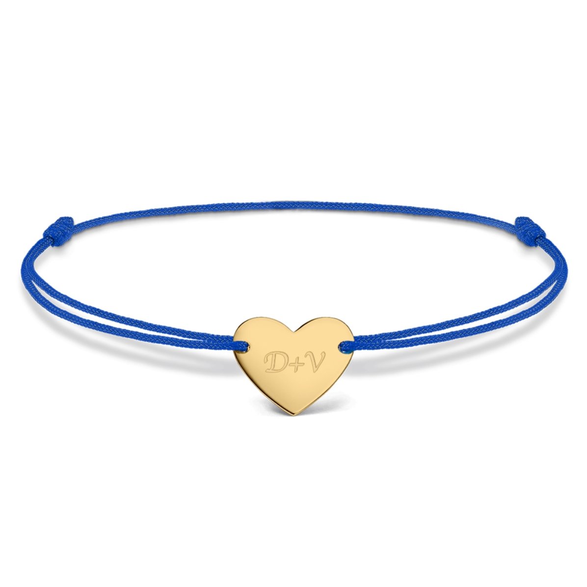 Brățară cu șnur personalizată - inimă 12x10 mm - aur 14K - Tu și eu model 3