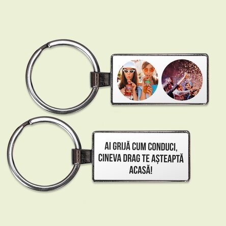 Breloc personalizat cu două poze și text 