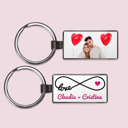 Breloc personalizat cu o poză și text - model infinity love